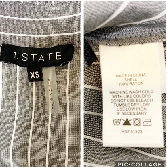 1.State NWT Tie Front Pinstriped Striped Button Down Blouse Gray Size XS - Picture 9 of 10
